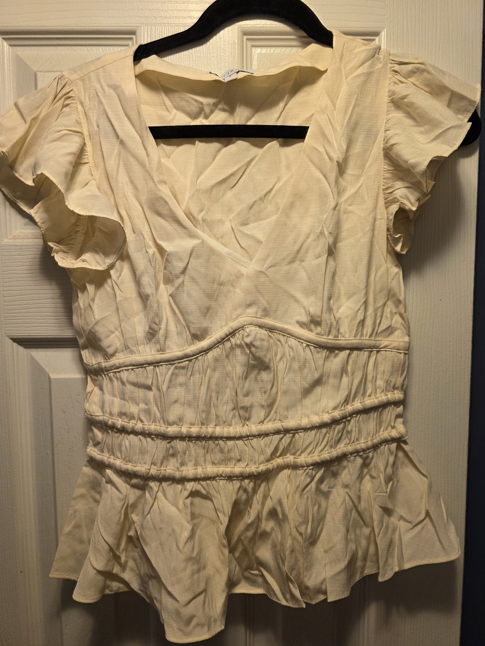 S'edge Cream Ruffle Sleeve V-Neck Blouse Size Small